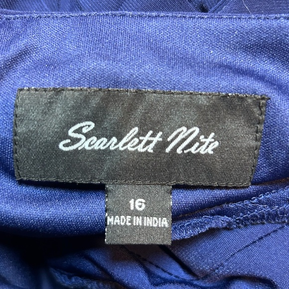 Scarlett Nite Pleated Midi Dress Women’s Size 16 Navy Rhinestone Accent Straps - Picture 8 of 10